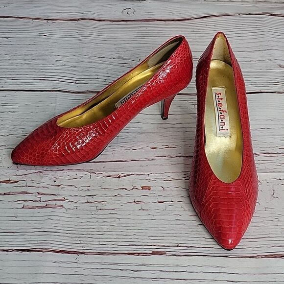 Stefani Red Leather Animal Print Prints Size 7.5 NWOT - Picture 4 of 10